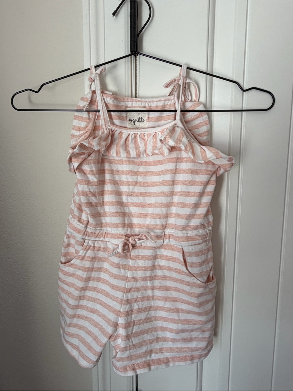 Vignette Pink & White Striped Girls' One-Piece Romper